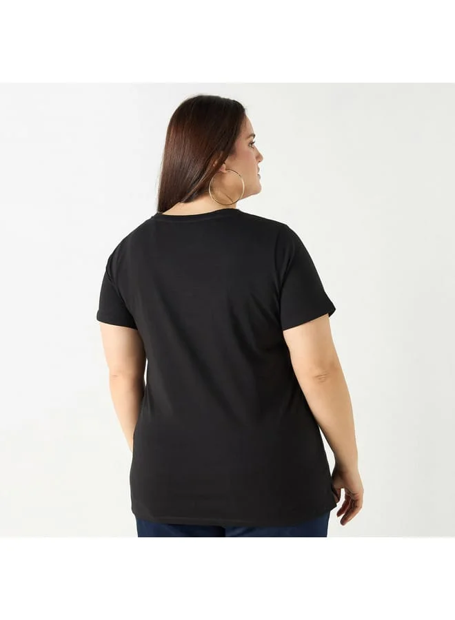 Ulla Popken Plus Size Ulla Popken Graphic Print T-shirt with Short Sleeves