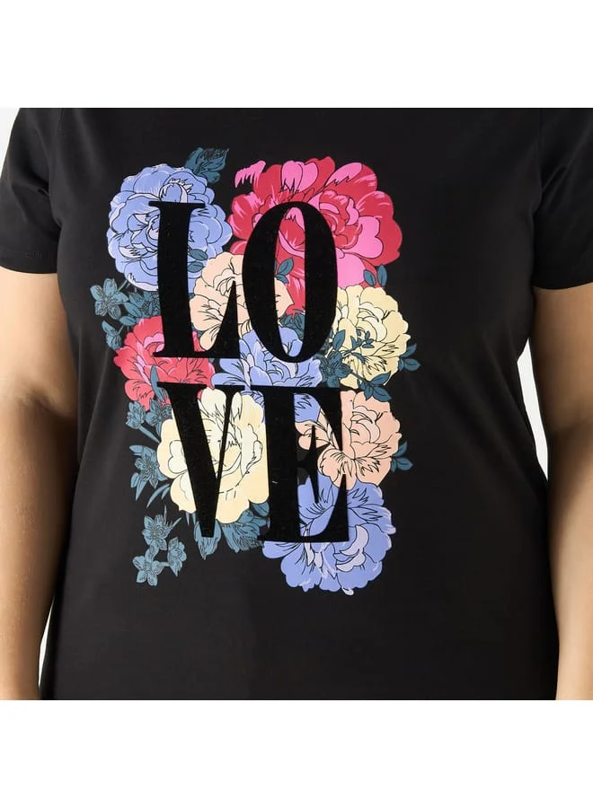 Ulla Popken Plus Size Ulla Popken Graphic Print T-shirt with Short Sleeves