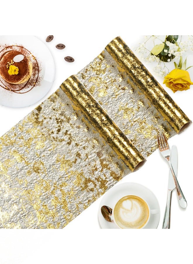 Black Gold Table Runner,Sequin Glitter Foil Metallic Gold Thin Mesh Table Runner Roll,Table Decorations for Wedding Birthday Party Fall Graduation