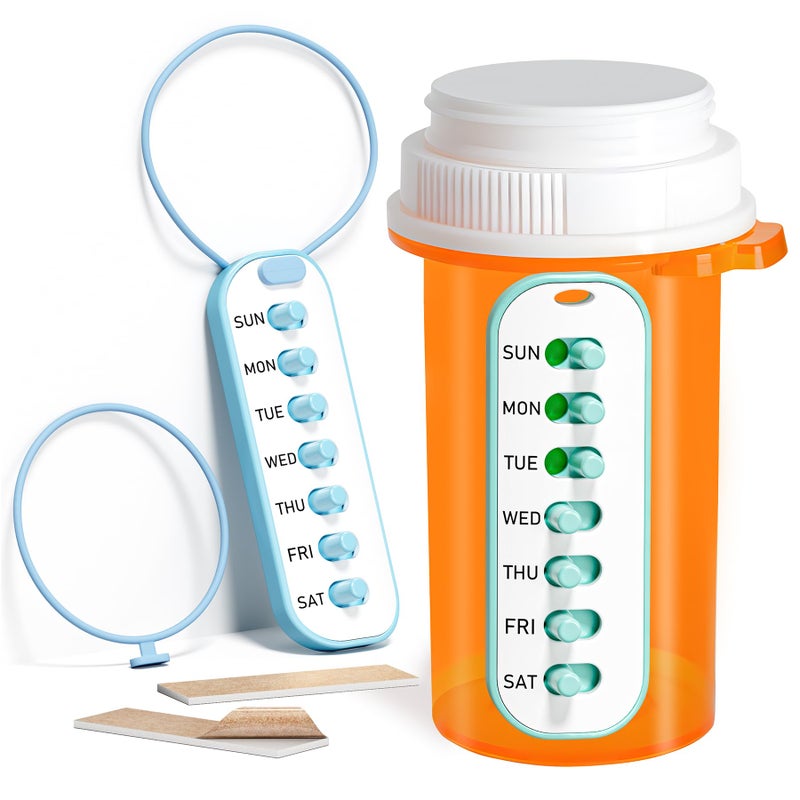 Odaro 2 Pack Pill Reminder, Lanyad or Sticker Pill Tracker, Work with Most Bottles, Reusable Medication Tracker Replacement of Vitamin Weekly (7 Day) Medicine Organizer - Image 1