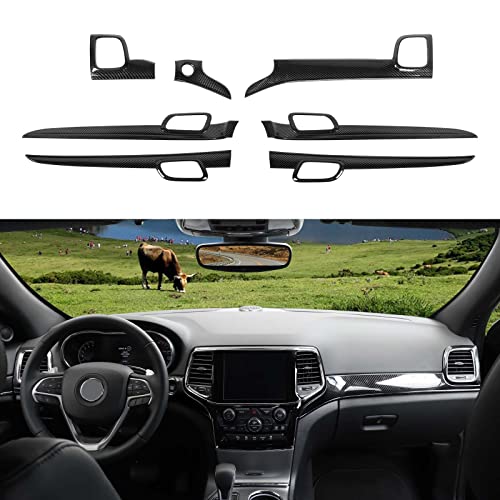 JeCar Center Console Dashboard Panel Trims Inner Door Handle Covers Interior Accessories Compatible with Jeep Grand Cherokee 2011+ WK2, Carbon Fiber Texture - Image 1