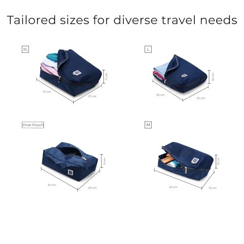 EUME Set of 8 Storage Pods - Travel Organiser Pouch| Durable Fits Into Pocket Cloth Organizer for Storage | Shoe Bag, Toiletry Bag for Men & Women | Spacious Organiser Bags for Clothes | Navy Blue - Image 5