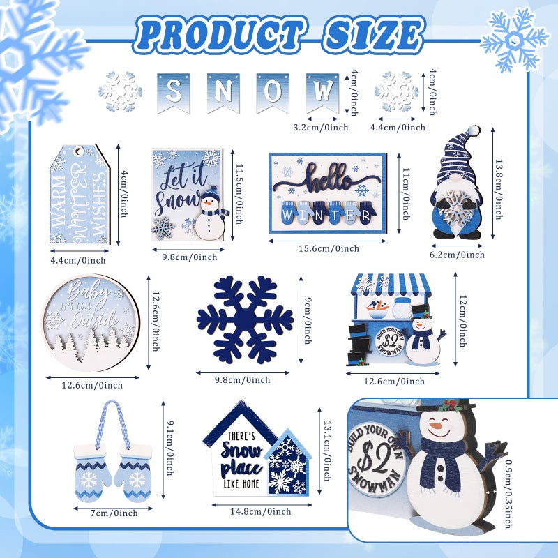 Kajaia 15 Pcs Winter Tiered Tray Decor Christmas Tiered Tray Decorations Set Snowman Snowflake Gingerbread Man Hot Cocoa Wooden Signs Farmhouse Winter Table Decorations(Snowflake) - Image 4