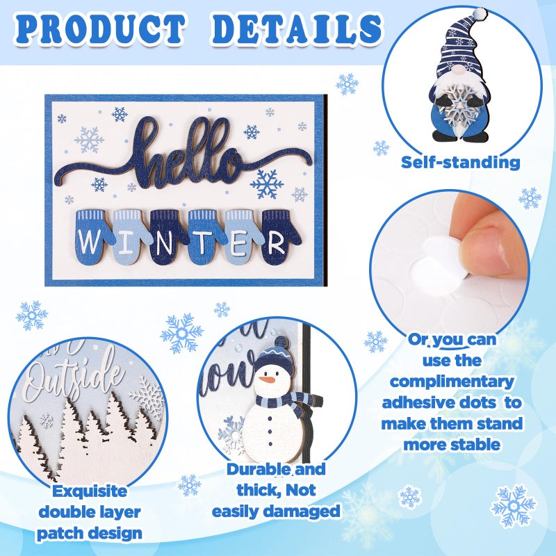Kajaia 15 Pcs Winter Tiered Tray Decor Christmas Tiered Tray Decorations Set Snowman Snowflake Gingerbread Man Hot Cocoa Wooden Signs Farmhouse Winter Table Decorations(Snowflake) - Image 3