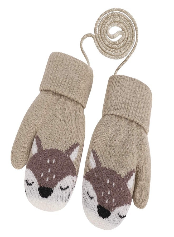 FakeFace Toddler Kids Winter Warm Thick Full Finger Gloves Children Assorted Color Magic Ski Gloves Mittens (Fox Khaki) - Image 1