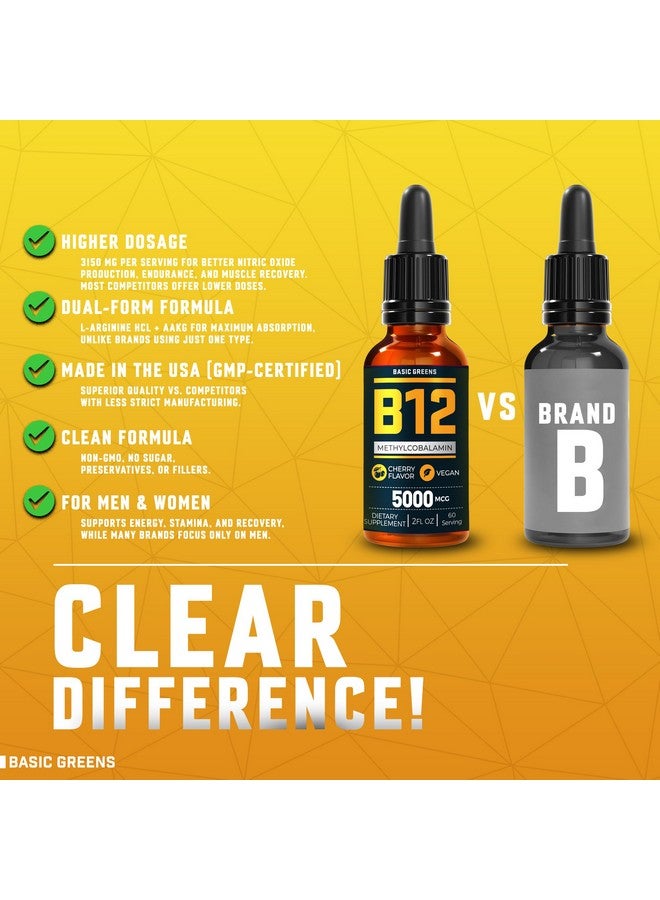 BASIC GREENS Vitamin B12 Sublingual (Vegan) 2 Fl Oz - Methylcobalamin B12 Vitamins 5000 mcg, B12 Liquid Drops, Methyl B12, Cherry Flavor - Image 4