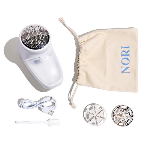 Nori Trim Fabric Shaver - Lint Remover for Clothes & Furniture Couch Pilling - Sweater Pill Remover - Clothes Shaver with 6 Precision Blades - Wireless and Rechargeable - White - Image 1