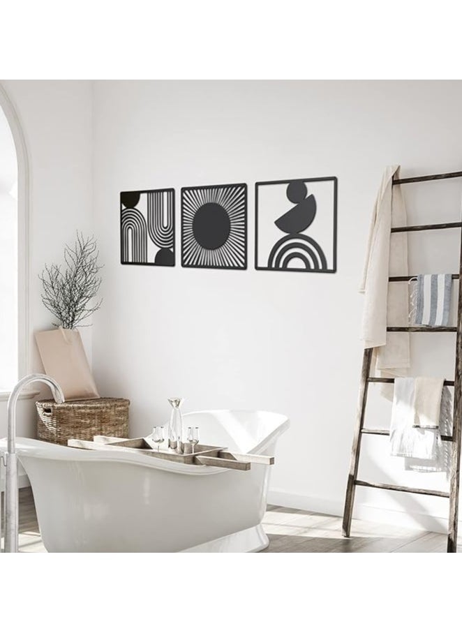 Solitaire - 3 Pieces Mid Century Geometric Metal Wall Art Minimalist Boho Abstract Wall Decor Modern Line Metal Wall Art for Home Bedroom Living Room Above Bed Office Decor - Image 1