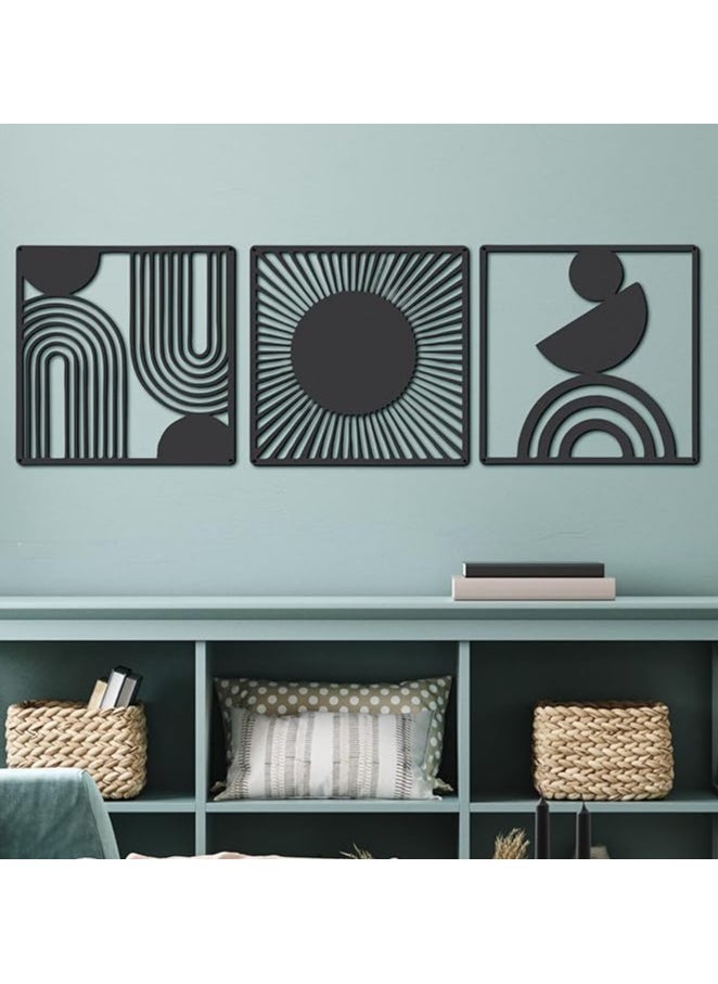 Solitaire - 3 Pieces Mid Century Geometric Metal Wall Art Minimalist Boho Abstract Wall Decor Modern Line Metal Wall Art for Home Bedroom Living Room Above Bed Office Decor - Image 1