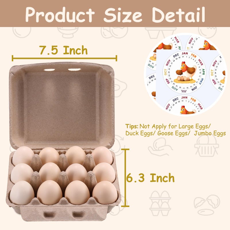 LayHyand 50 Pcs Vintage Egg Cartons with Labels, Square Dozen Egg Basket Blank Natural Paper Pulp, Classical 3x4 Style Holds Up to One Twelve 12 Count Chicken Eggs, Sturdy Eggs Box with Stickers - Image 4
