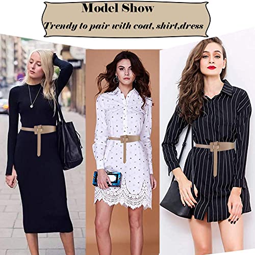 ALAIX Women's Leather Belt Dress Belt for Jeans Jumpsuit Coat Fashion Tie a Knot Genuine Leather Waist Belt Beige - Image 5