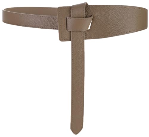 ALAIX Women's Leather Belt Dress Belt for Jeans Jumpsuit Coat Fashion Tie a Knot Genuine Leather Waist Belt Beige - Image 1