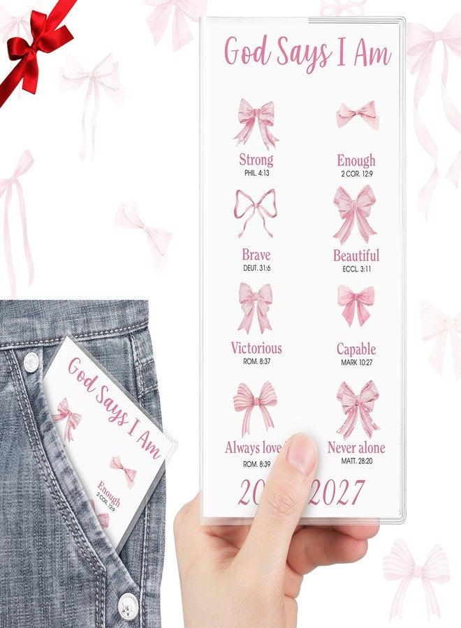 ReliThick 2026-2027 Pocket Calendar for Purse Small Monthly Planner for Women Pink Bow Bible Handy Weekly Pocket Planner Journal Notebook Christmas New Year Gift Sister Friends Women - Image 1