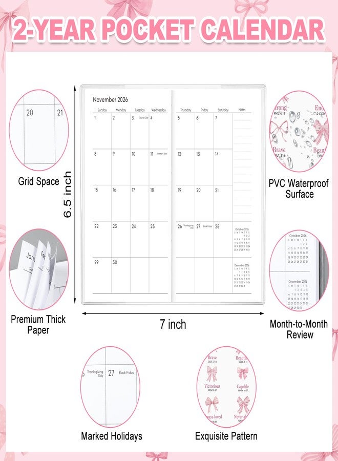 ReliThick 2026-2027 Pocket Calendar for Purse Small Monthly Planner for Women Pink Bow Bible Handy Weekly Pocket Planner Journal Notebook Christmas New Year Gift Sister Friends Women - Image 2