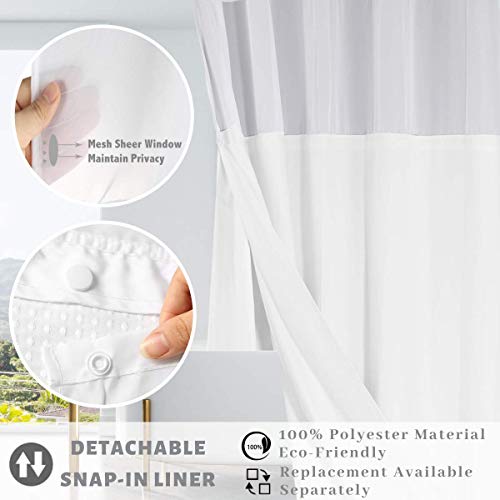 Ecoehoe 71x86 White Waffle Weave Fabric No Hooks Shower Curtain with Removable Polyeste Liner - Heavy Duty Bath Curtain with See Through Top Machine Washable - Image 4