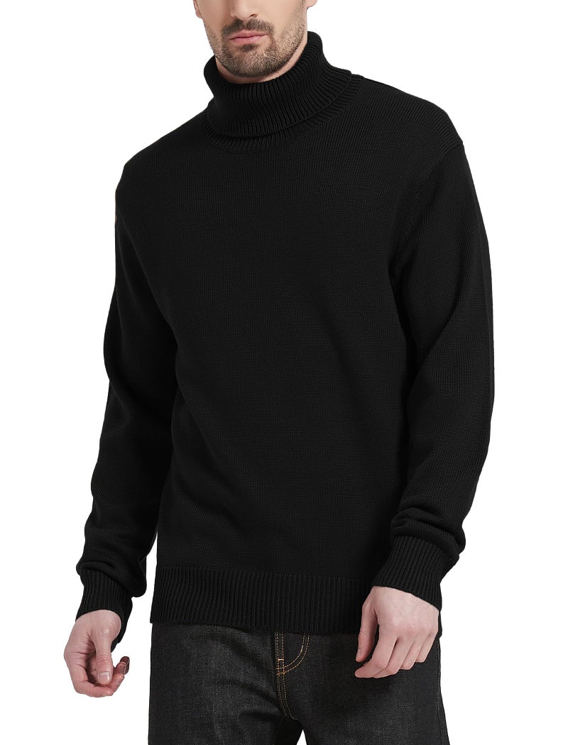 Kallspin Men's Turtleneck Sweaters Wool Blend Mid-Weight Highneck Pullover Sweaters(Black,X-Large) - Image 1