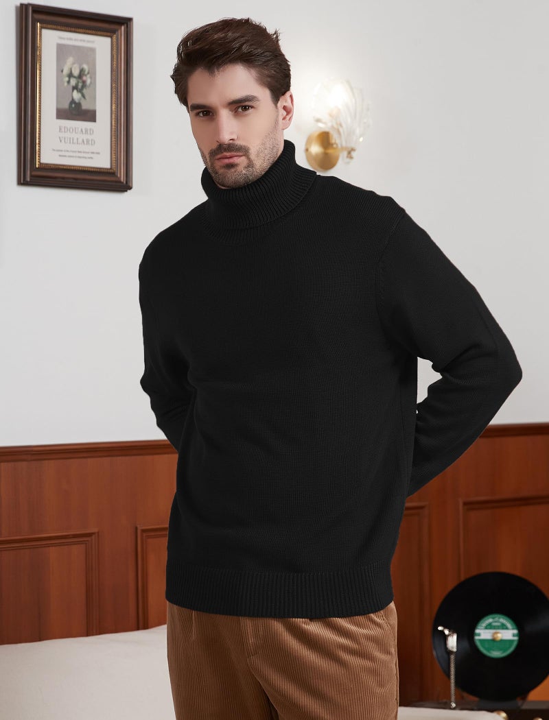 Kallspin Men's Turtleneck Sweaters Wool Blend Mid-Weight Highneck Pullover Sweaters(Black,X-Large) - Image 2