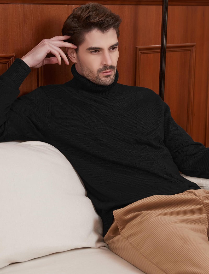 Kallspin Men's Turtleneck Sweaters Wool Blend Mid-Weight Highneck Pullover Sweaters(Black,X-Large) - Image 5