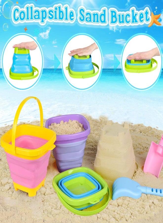 TSDATOWR Collapsible Beach Toys for Kids, 3 Pack Foldable Sand Buckets and Shovels Set with Mesh Bag, Silicone Pails Shovels Molds, Sandbox Travel Sand Toys for Beach Essentials for Toddlers Kids Age 3-10 - Image 5