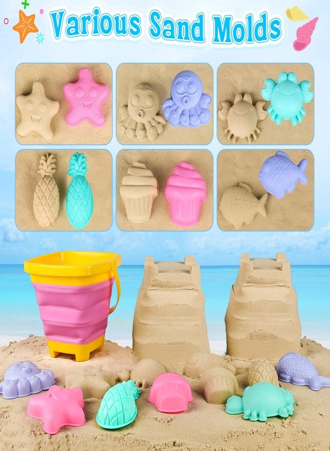 TSDATOWR Collapsible Beach Toys for Kids, 3 Pack Foldable Sand Buckets and Shovels Set with Mesh Bag, Silicone Pails Shovels Molds, Sandbox Travel Sand Toys for Beach Essentials for Toddlers Kids Age 3-10 - Image 2