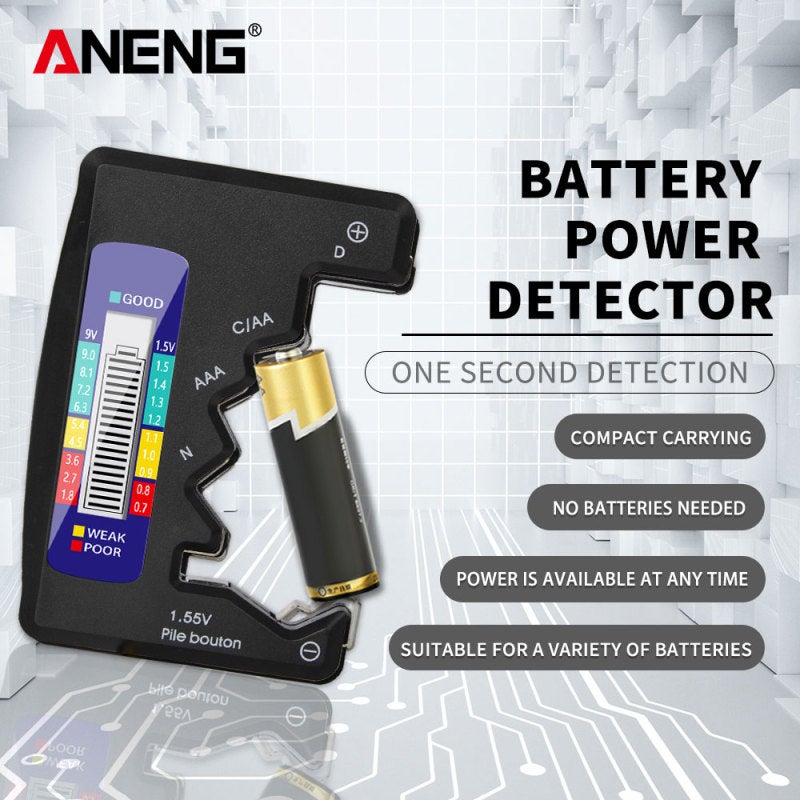 Battery Tester: Black ABS Insulating Shell, Multi-Battery Compatibility, LCD Visual Display - Portable Ergonomic Design, Battery Checker for Household AAA AA C D 9V Button Batteries - Image 4