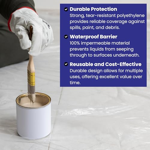 VicMore Clear Plastic Drop Cloth - Water & Dustproof, Odorless Plastic Sheet for Painting, Renovations, DIY Projects - Durable Paint Tarp with 1mil Thickness - Floor Covering & Dust Cover - 9 x 12’ - Image 4