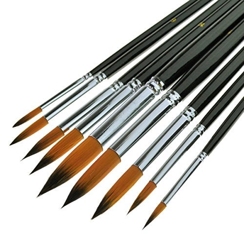 Marrywindix 9pcs Round Pointed Tip Pony Hair Artists Filbert Paintbrushes, Marrywindix Watercolor Paint Brush Set Acrylic Oil Painting Brush Black - Image 4