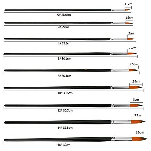 Marrywindix 9pcs Round Pointed Tip Pony Hair Artists Filbert Paintbrushes, Marrywindix Watercolor Paint Brush Set Acrylic Oil Painting Brush Black - Image 2