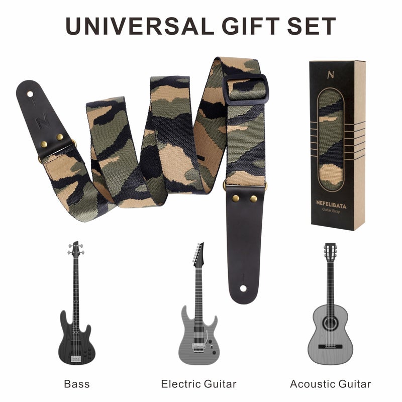 Nefelibata Guitar Strap Camo with Head Cowhide Leather Ends for Acoustic Guitar Electric Guitar Bass Guitar Straps with Free Lock and Headstock Strap - Image 4