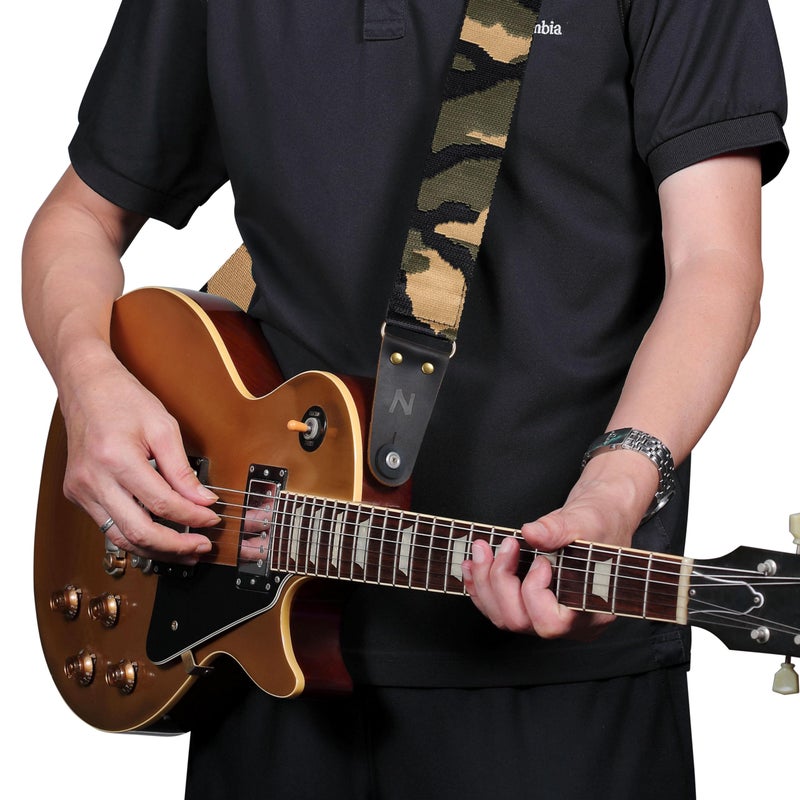 Nefelibata Guitar Strap Camo with Head Cowhide Leather Ends for Acoustic Guitar Electric Guitar Bass Guitar Straps with Free Lock and Headstock Strap - Image 3