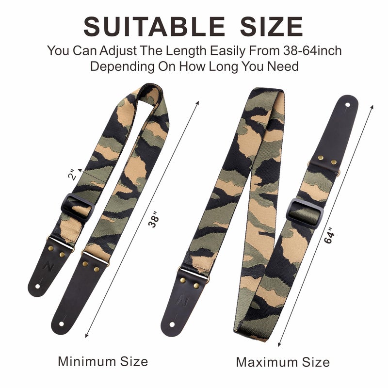 Nefelibata Guitar Strap Camo with Head Cowhide Leather Ends for Acoustic Guitar Electric Guitar Bass Guitar Straps with Free Lock and Headstock Strap - Image 5