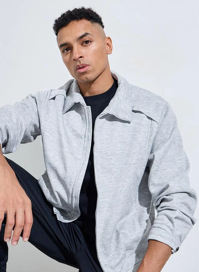 ستايلي Grey Minimal Zip-Through Jacket