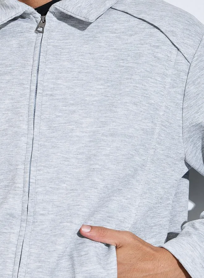 Styli  Grey Minimal Zip-Through Jacket for Men | Best Price UAE