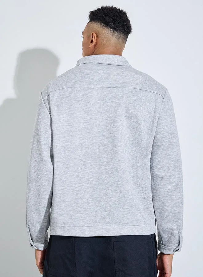 Styli  Grey Minimal Zip-Through Jacket for Men | Best Price UAE