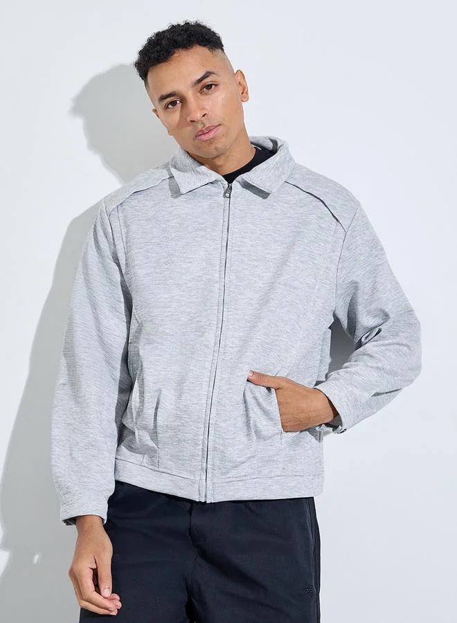 Styli  Grey Minimal Zip-Through Jacket for Men | Best Price UAE