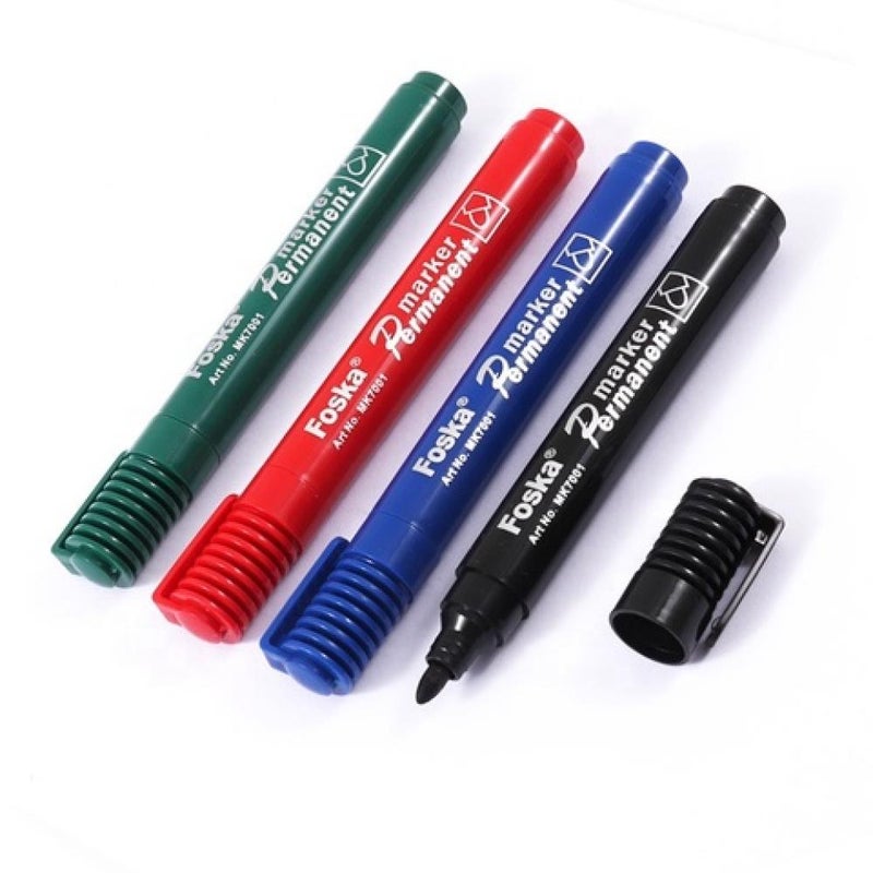 Foska Round Tip  Permanent Marker Pens in Assorted Colors 2mm - 4 Pack - Image 2