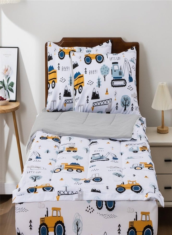 NTBED مجموعة أغطية سرير مطبوعة بشاحنة البناء NTBED توأم خفيفة الوزن من الألياف الدقيقة مع لحاف سيارة الغابة مع ملاءة fitted وأغطية وسائد، أبيض رمادي - Image 2