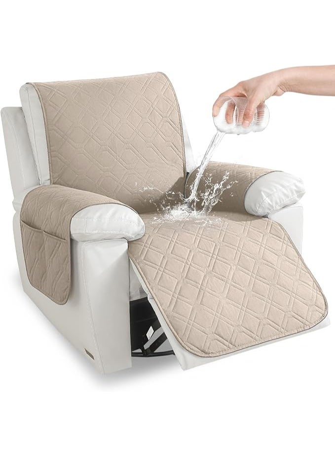 1 Seater Waterproof Armchair Cover, Relax Reclining Armchair Cover, Anti-Scratch Anti-Stain Armrest, Universal Non-Slip Electric Armchair Cover, Beige - Image 1