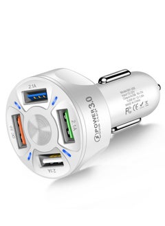 Gzar Gzar 4 Port QC 3.0 Fast Charging USB A Car Charger Adaptor with LED Light For Android Phones iPhone 13 Mini 11 Pro Samsung Galaxy S21 White  - Image 1