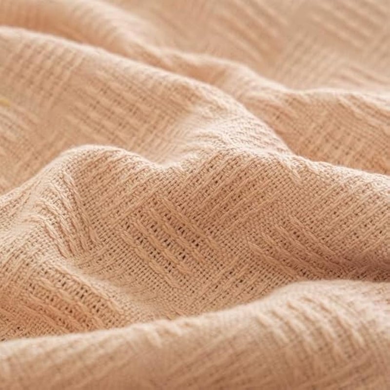 Loquat Cotton Jacquard Blanket, Summer Thin Throw Blanket, King Size, For Bed Sofa Naps, Camel 200x230cm - Image 3