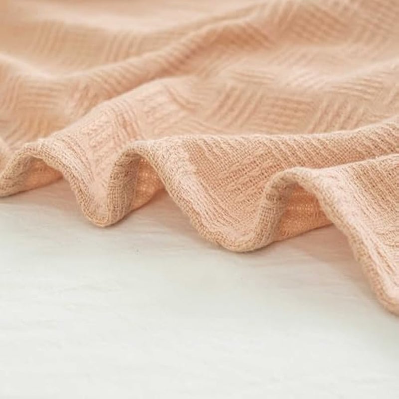 Loquat Cotton Jacquard Blanket, Summer Thin Throw Blanket, King Size, For Bed Sofa Naps, Camel 200x230cm - Image 4