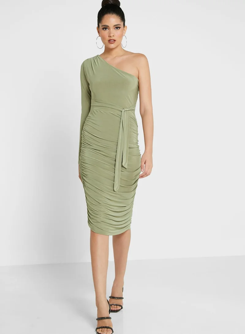 FEMME LUXE One Shoulder Knitted Bodycon Dress