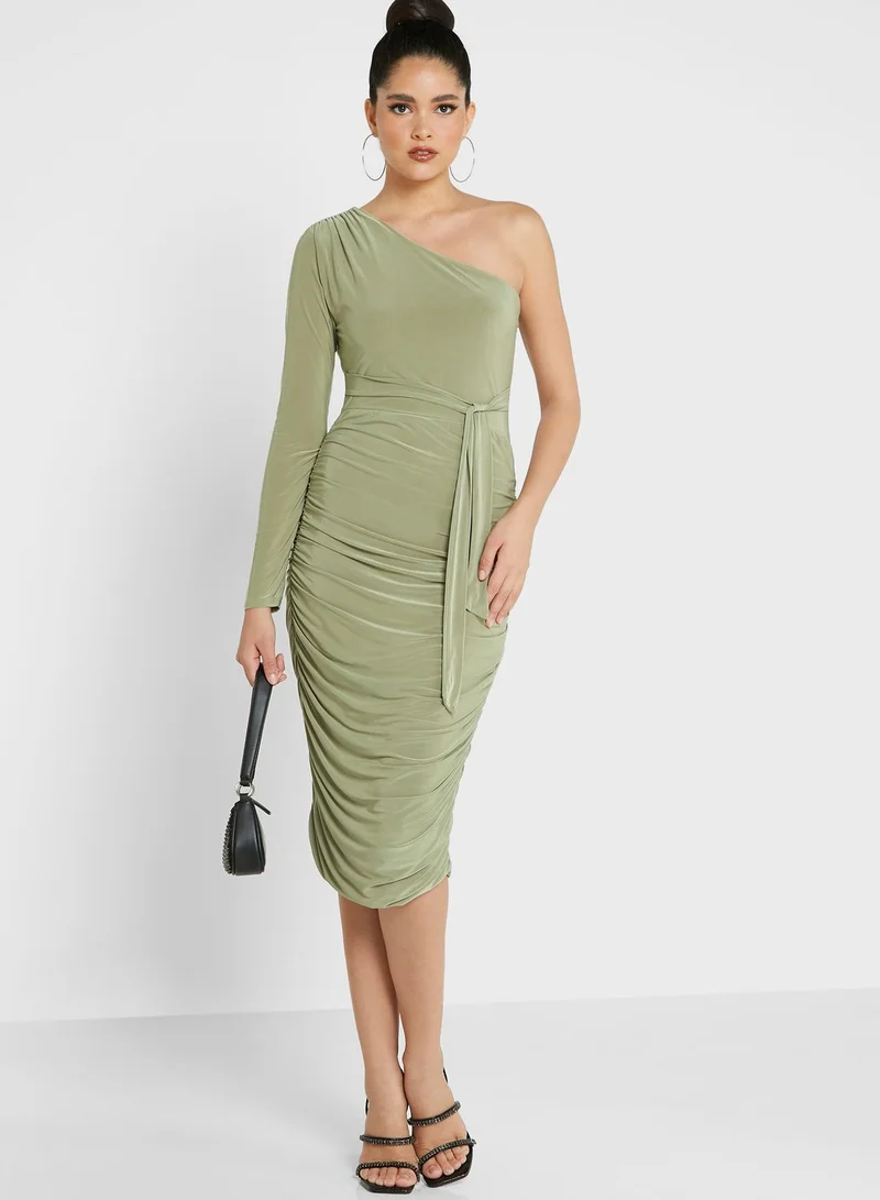 FEMME LUXE One Shoulder Knitted Bodycon Dress
