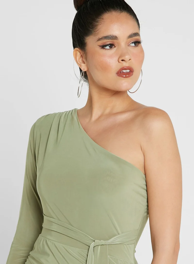 FEMME LUXE One Shoulder Knitted Bodycon Dress