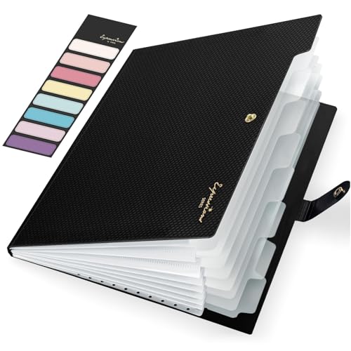 Sooez Accordion File Organizer Letter Size Expanding File Folder with Labels 8 Pocket Folders for Document Portable Paper Bill Receipt Organizer for Home School Office Supplies A4 Size Black - Image 1