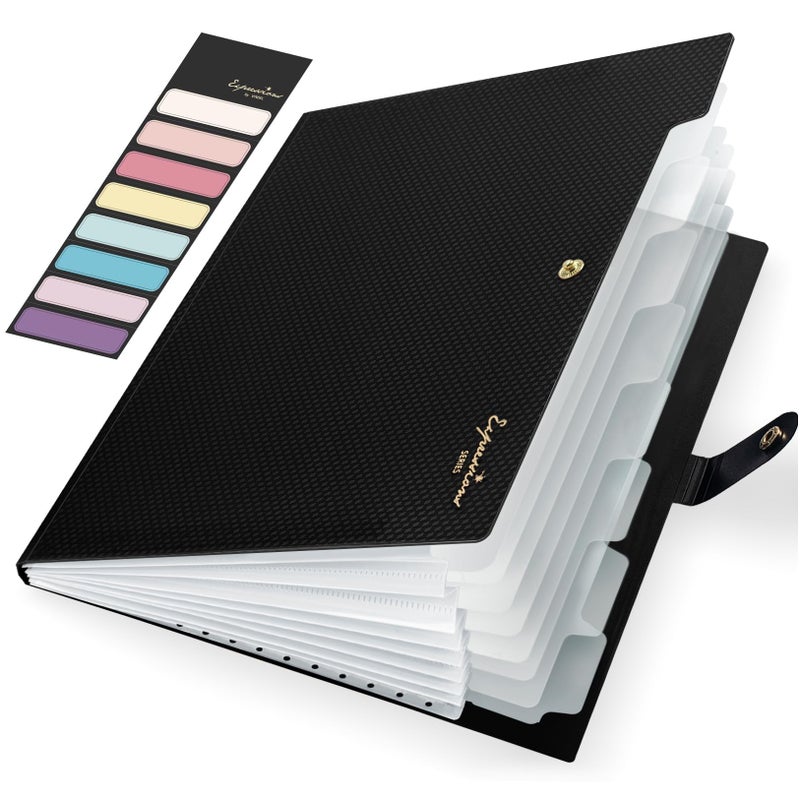Sooez Accordion File Organizer Letter Size Expanding File Folder with Labels 8 Pocket Folders for Document Portable Paper Bill Receipt Organizer for Home School Office Supplies A4 Size Black - Image 2