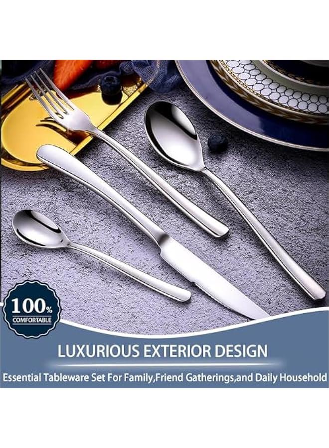 هوكور 24 قطعة من توريسيك - مجموعة ادوات مائدة فضية فاخرة من الستانلس ستيل مع حامل خدمة لـ 6 اشخاص، ادوات مائدة بتصميم فاخر، ادوات مائدة جميلة وانيقة مصقولة عاكسة - Image 3