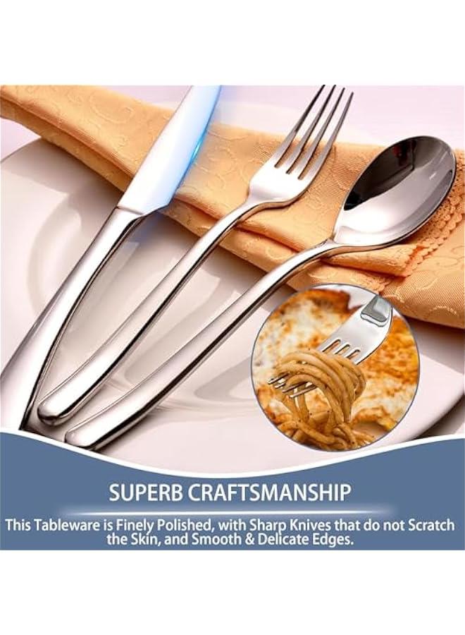 هوكور 24 قطعة من توريسيك - مجموعة ادوات مائدة فضية فاخرة من الستانلس ستيل مع حامل خدمة لـ 6 اشخاص، ادوات مائدة بتصميم فاخر، ادوات مائدة جميلة وانيقة مصقولة عاكسة - Image 4