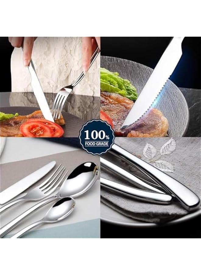 هوكور 24 قطعة من توريسيك - مجموعة ادوات مائدة فضية فاخرة من الستانلس ستيل مع حامل خدمة لـ 6 اشخاص، ادوات مائدة بتصميم فاخر، ادوات مائدة جميلة وانيقة مصقولة عاكسة - Image 5