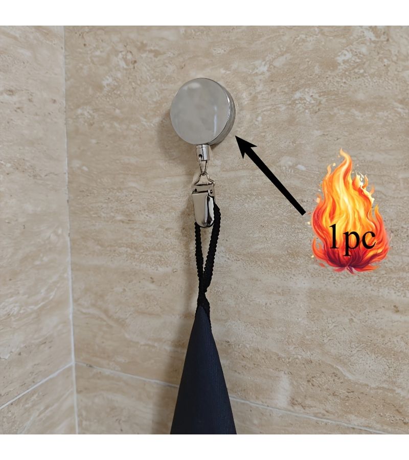 فضي أبيض لاصق ذاتي مثبت على الجدار لحامل المناشف مشبك مطاطي قابل للتمديد - Image 4